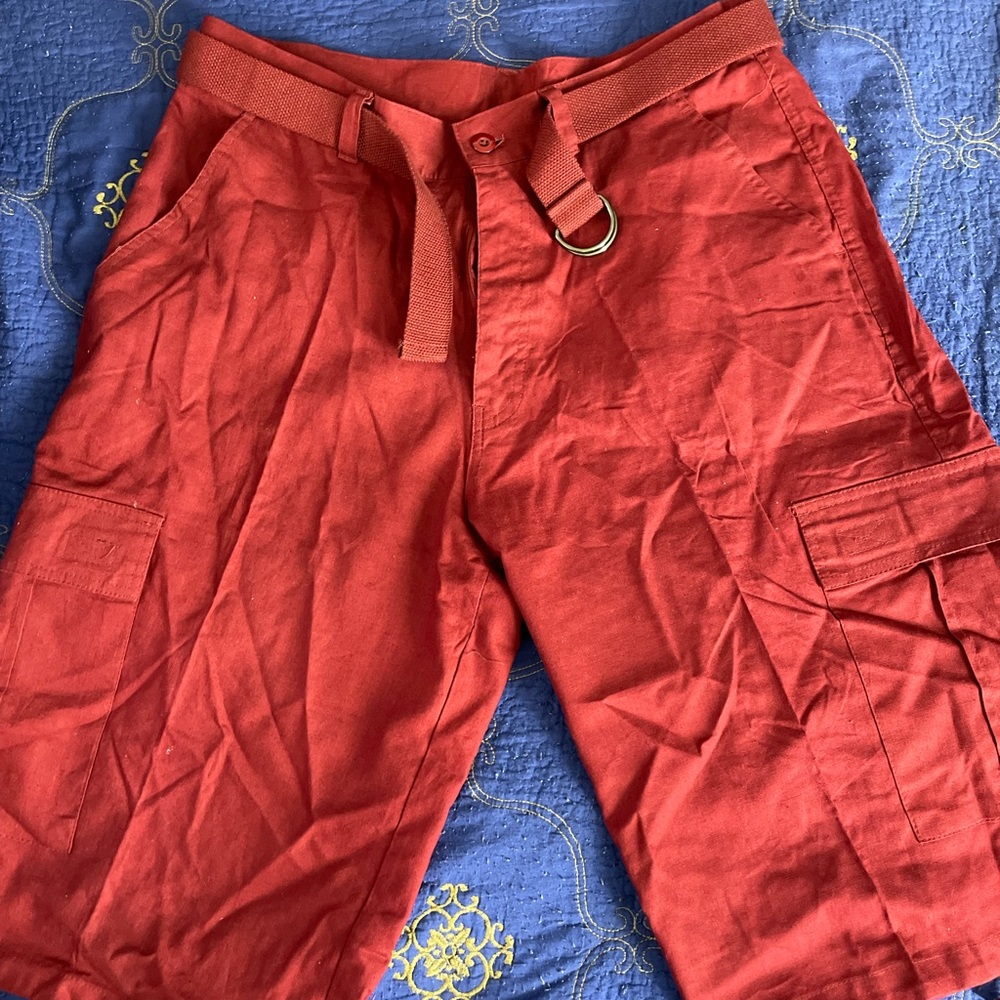 The Bar Red Cargo Shorts Lightweight Relaxed Fit